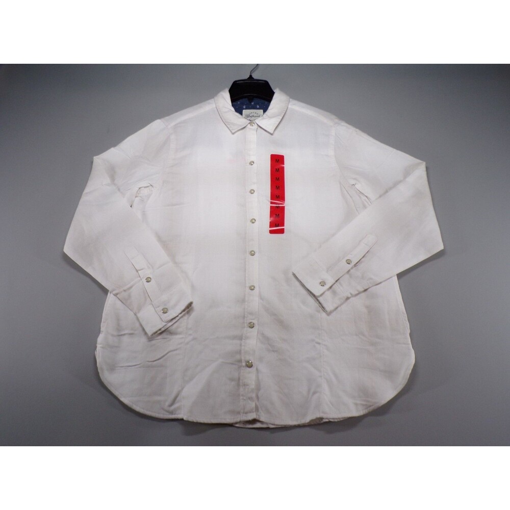 Jachs Girlfriend White Textured Button Down Shirt Women’s Medium Soft